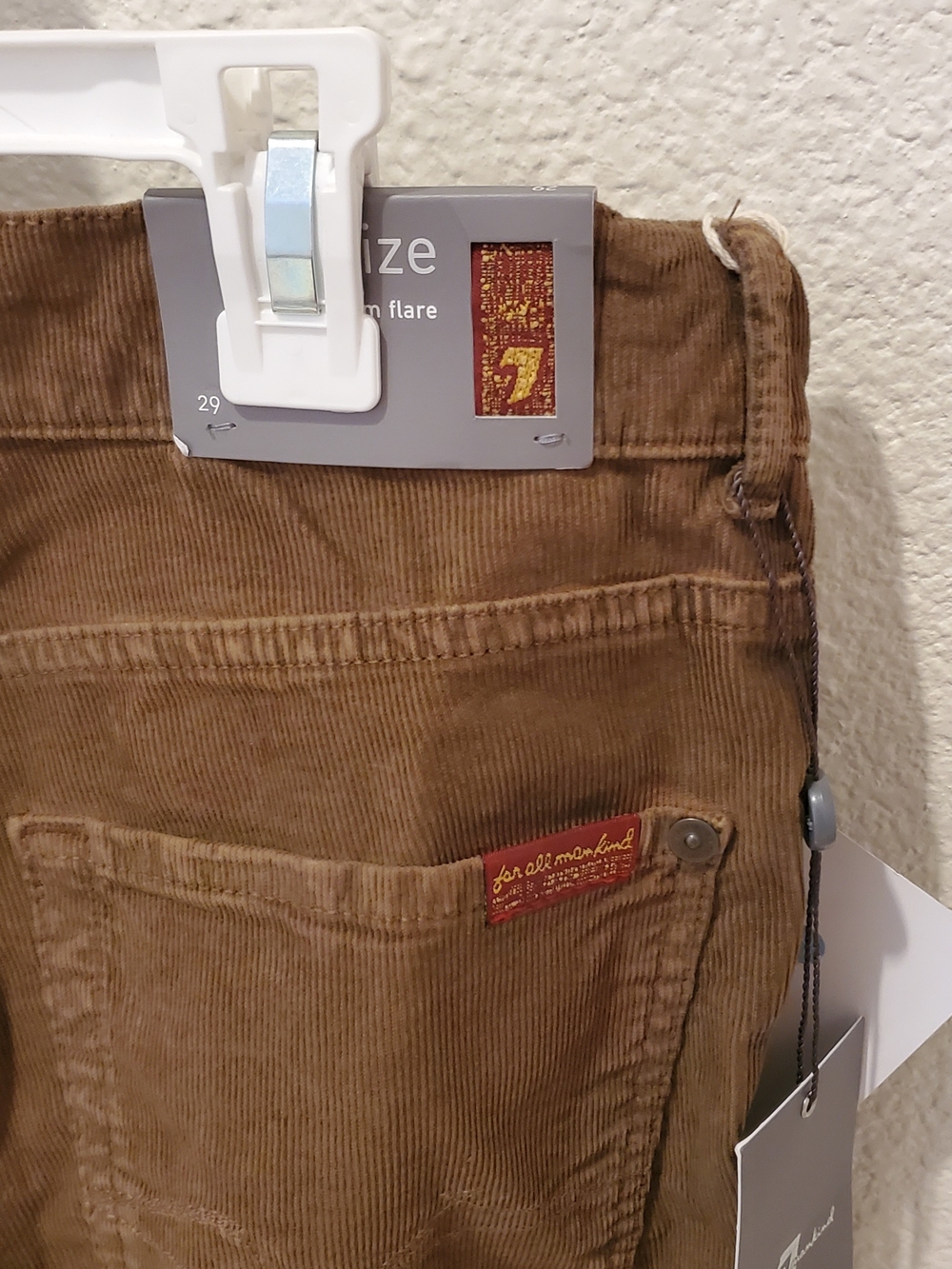 NWT 7 For All Mankind Women's Tan Brown Corduroy Slim Flare Pants Size-29